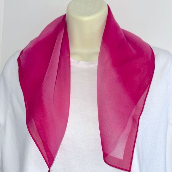 Vtg bright pink & light pink diagonal striped chiffon polyester square scarf - Picture 6 of 8